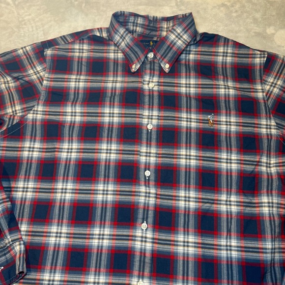 Ralph Lauren Classic Fit Plaid Button Down Shirt Men's XXL Navy Blue Red White - Picture 2 of 11